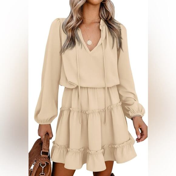 2025 Summer Spring Long Sleeve High Waist Ruffle Tiered A Line Swing Tunic Dress - Picture 1 of 6